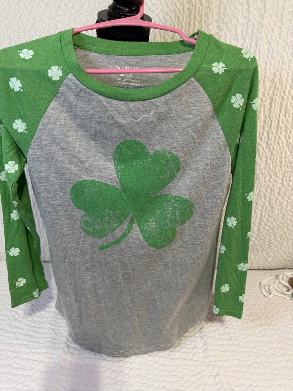 Grayson Threads Gray & Green Shamrock Raglan Long Sleeve Tee